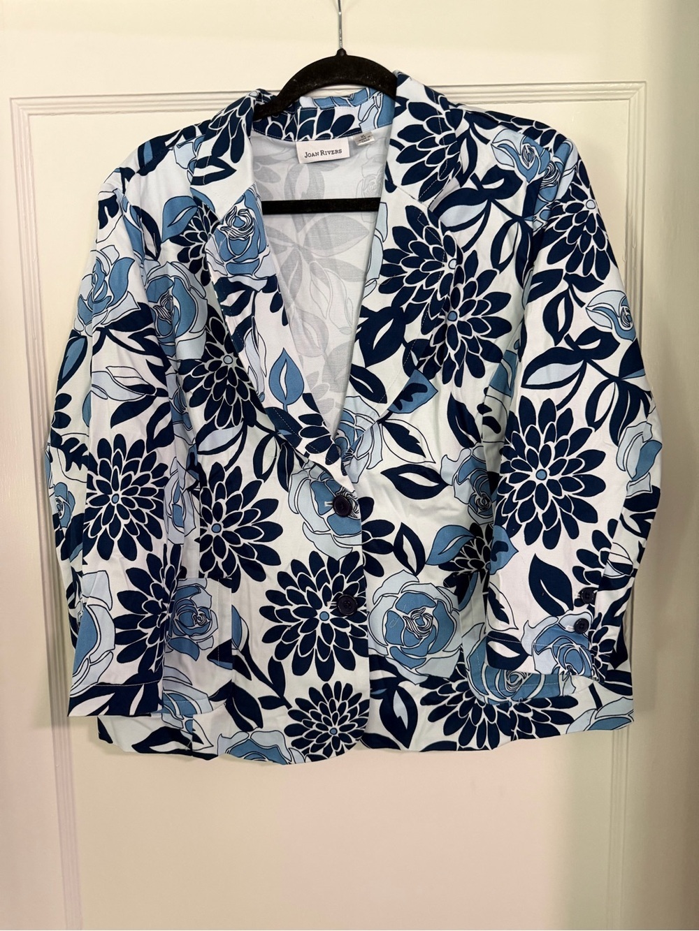 Joan Rivers QVC Vintage Y2K Blue and White Floral Cotton Blazer Women’s XL
